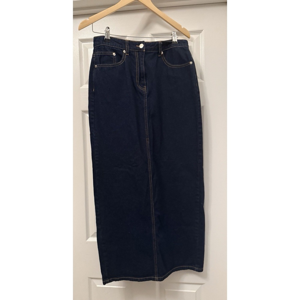 White Fox Denim Skirt Women M Dark Blue High Waisted Back Slit Maxi Skirt